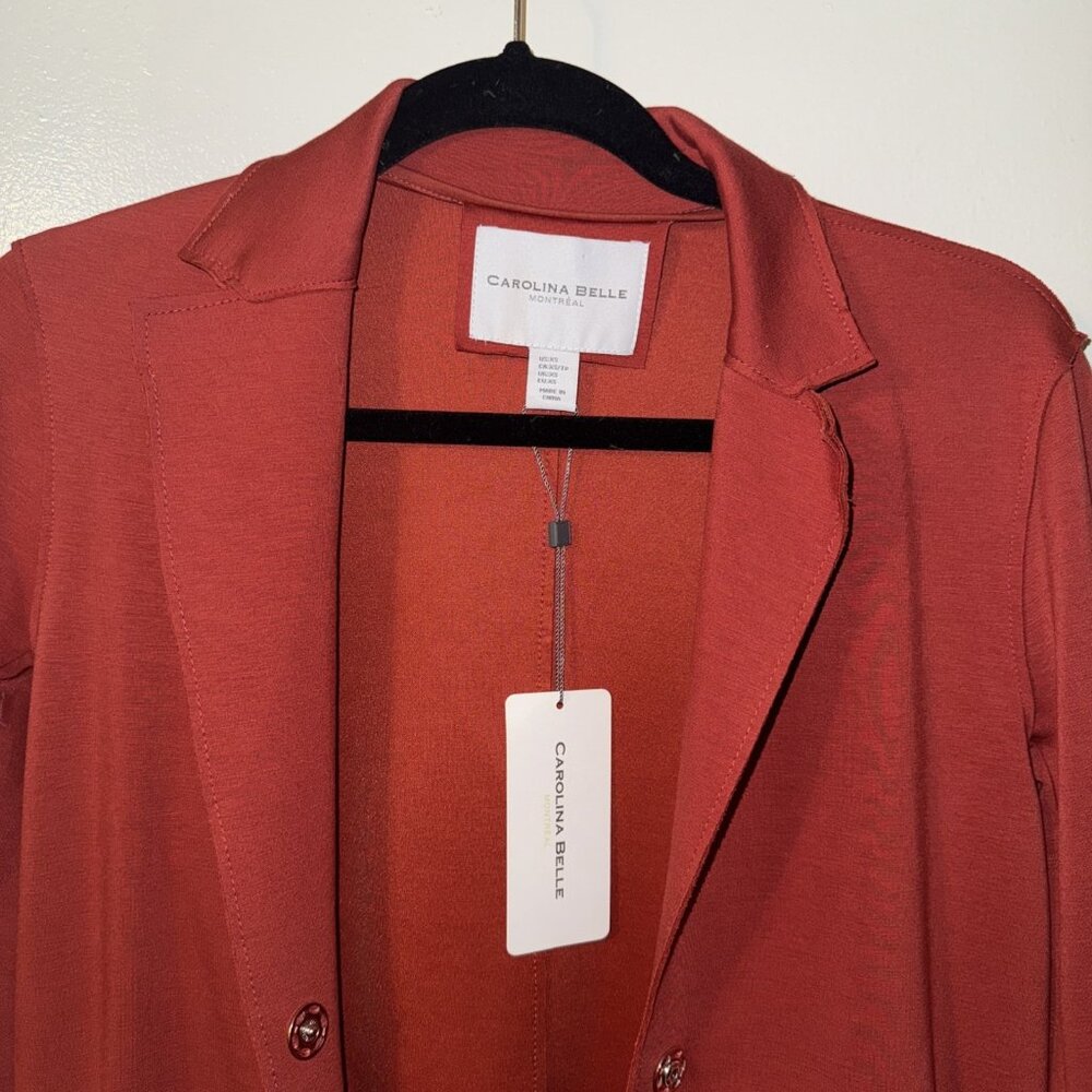 NWT Carolina Belle Montreal Oversize Orange Open Front Blazer Jacket Size XS